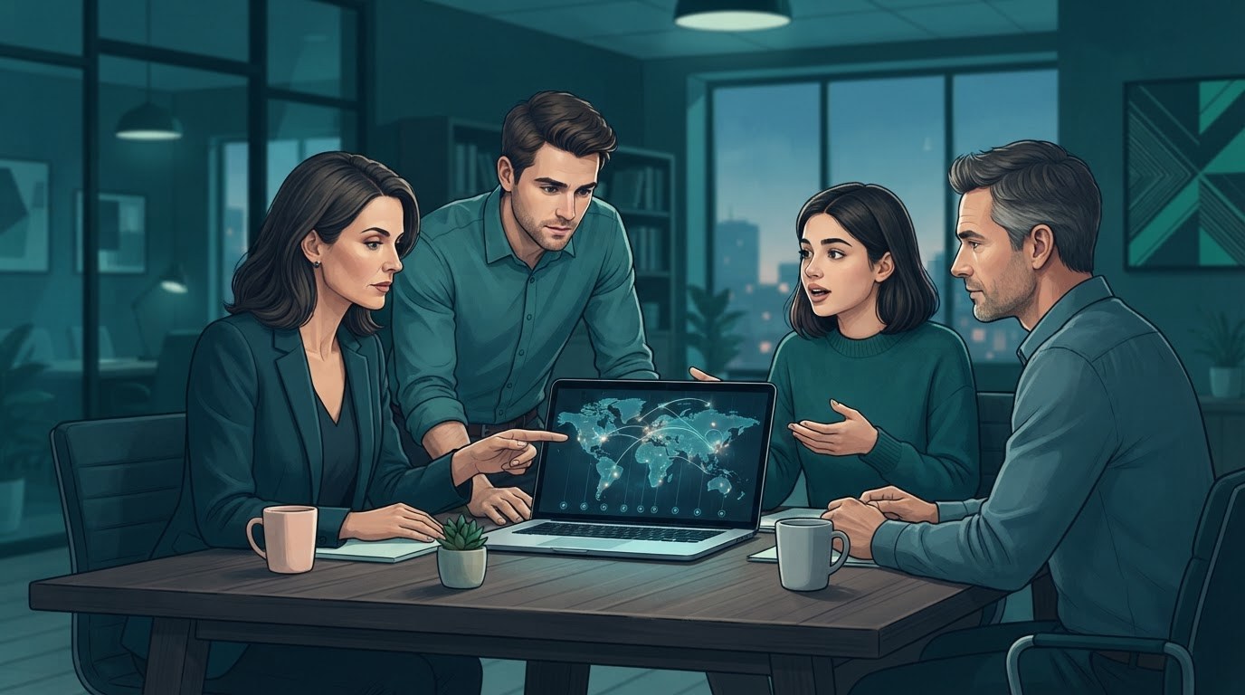 Working adults reviewing time zones and calendars for executive assistant jobs remote