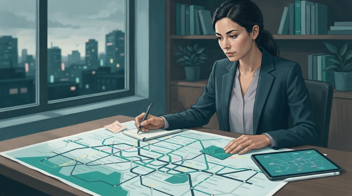 A working assistant compares transit and parking costs at a desk while planning for executive assistant jobs new york.