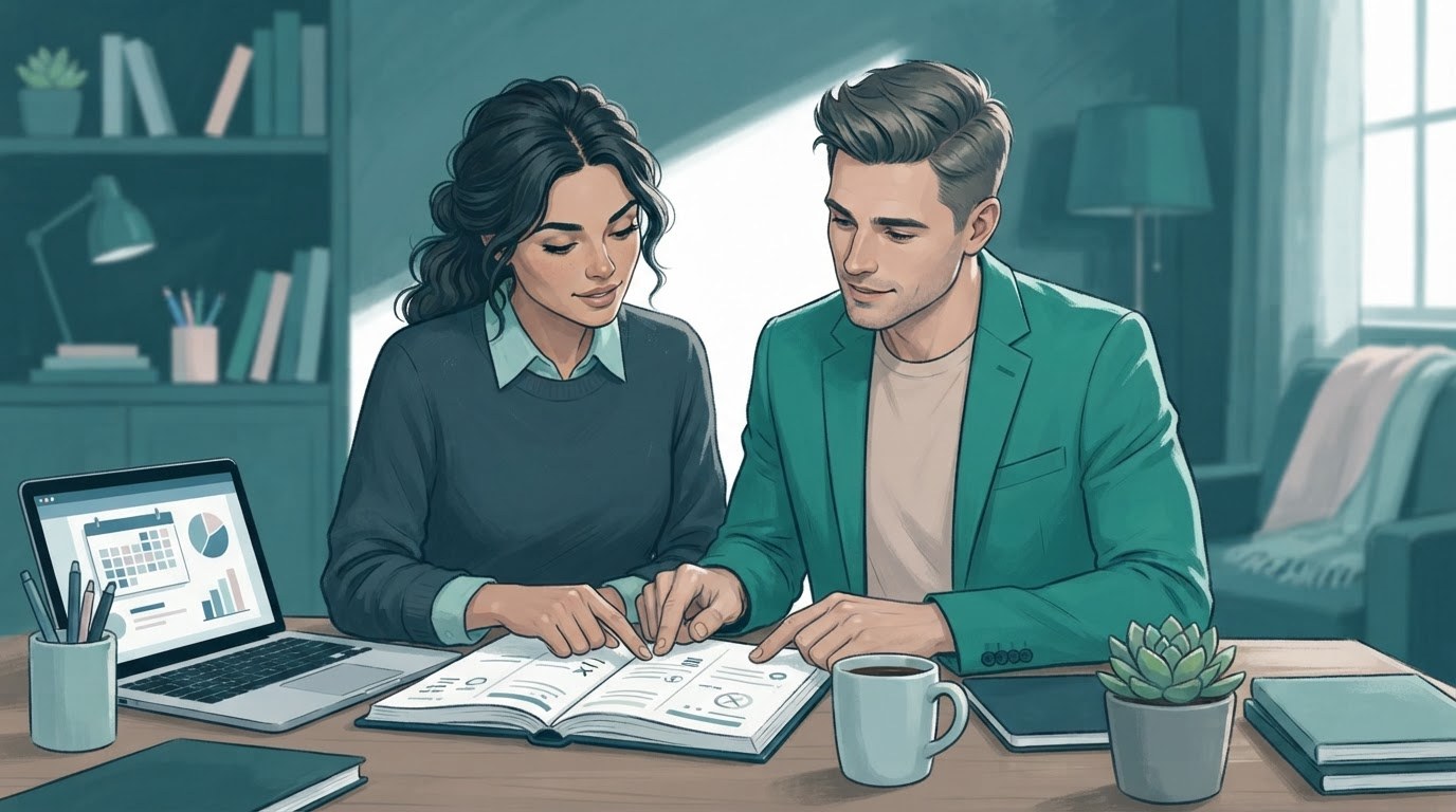 A remote executive assistant and manager reviewing a first week plan, illustrating executive assistant jobs remote.