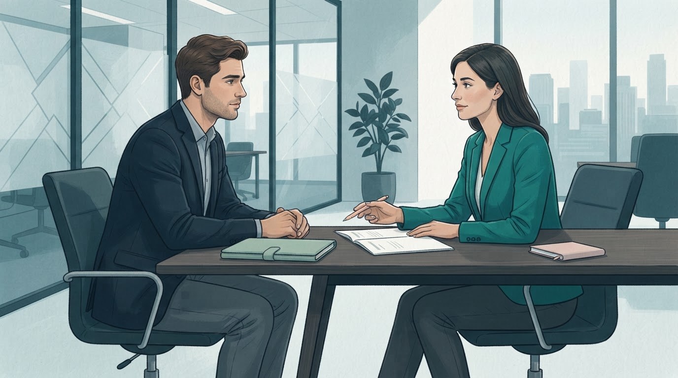 A candidate and executive assistant reviewing interview notes together, illustrating preparation for executive assistant jobs new york.