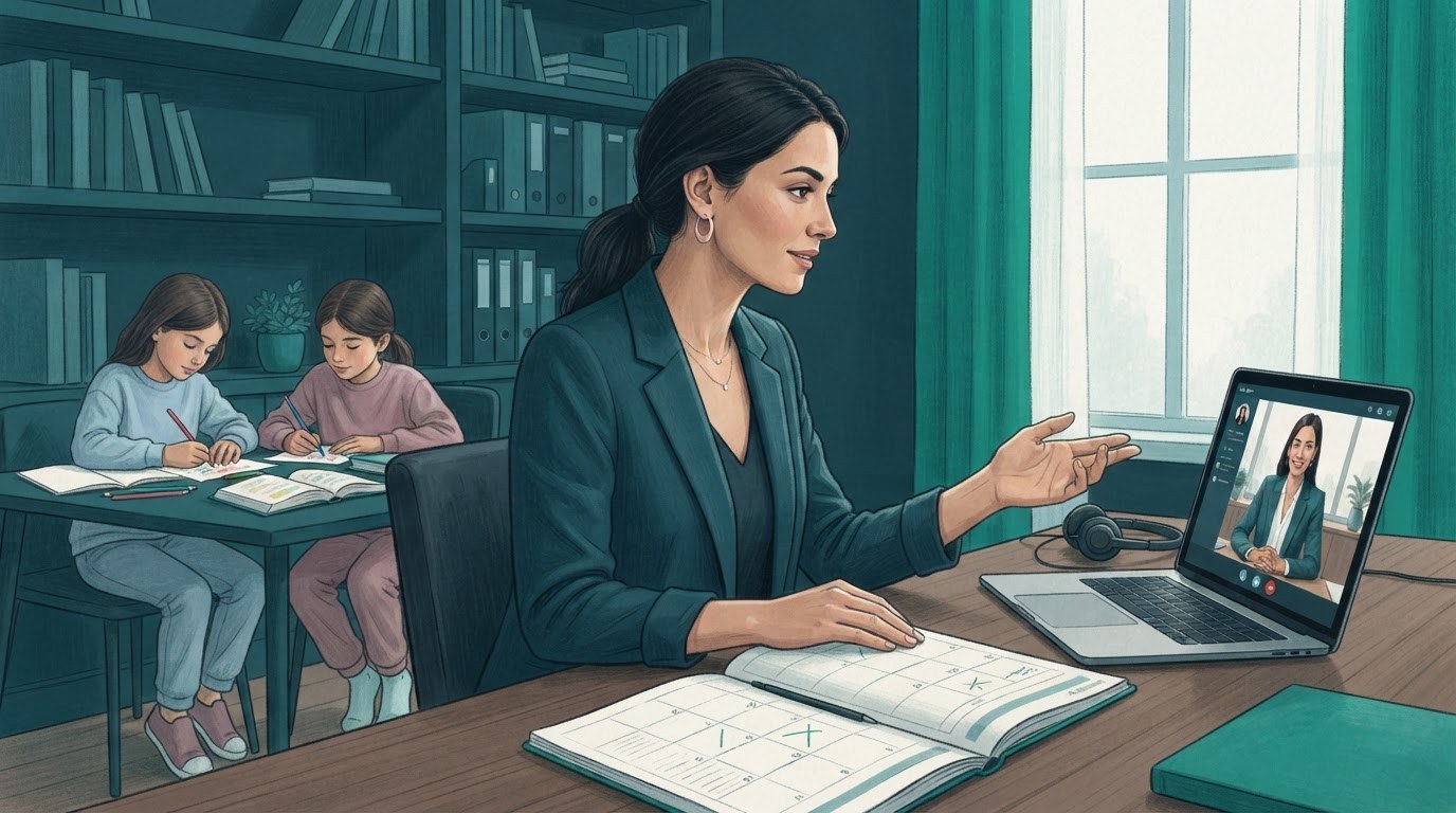 A caregiver planning client work around a school break, illustrating virtual assistant jobs for stay at home moms.