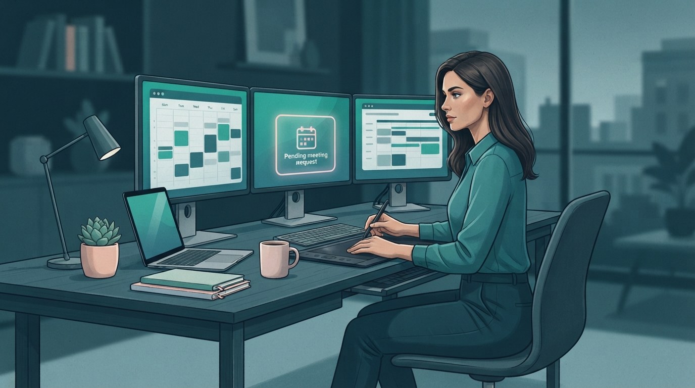 A virtual assistant checks separate client calendars before changing an appointment, illustrating a reliable process for virtual assistant jobs.