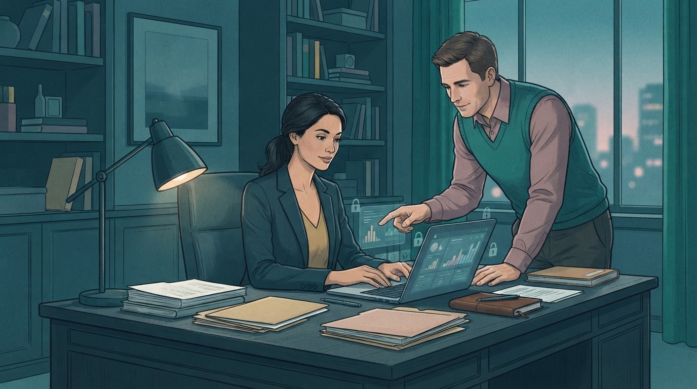 Working adults protecting confidential files and communication while preparing for executive assistant jobs remote