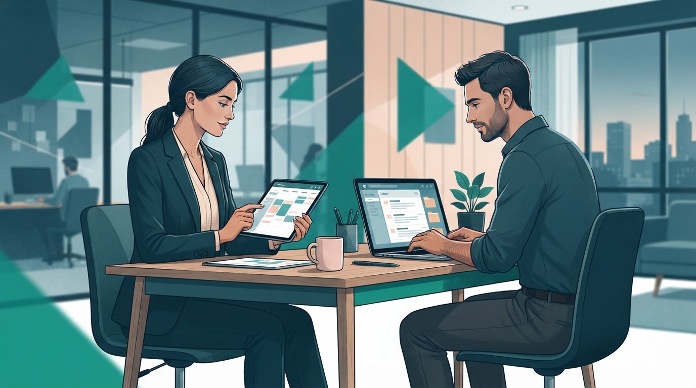 Two working adults practising inbox sorting and calendar planning for executive assistant jobs in los angeles.